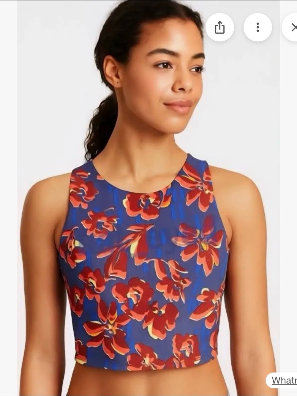 Athleta sz Medium Floral Print Blue Women's Crop Tank Top sports bra